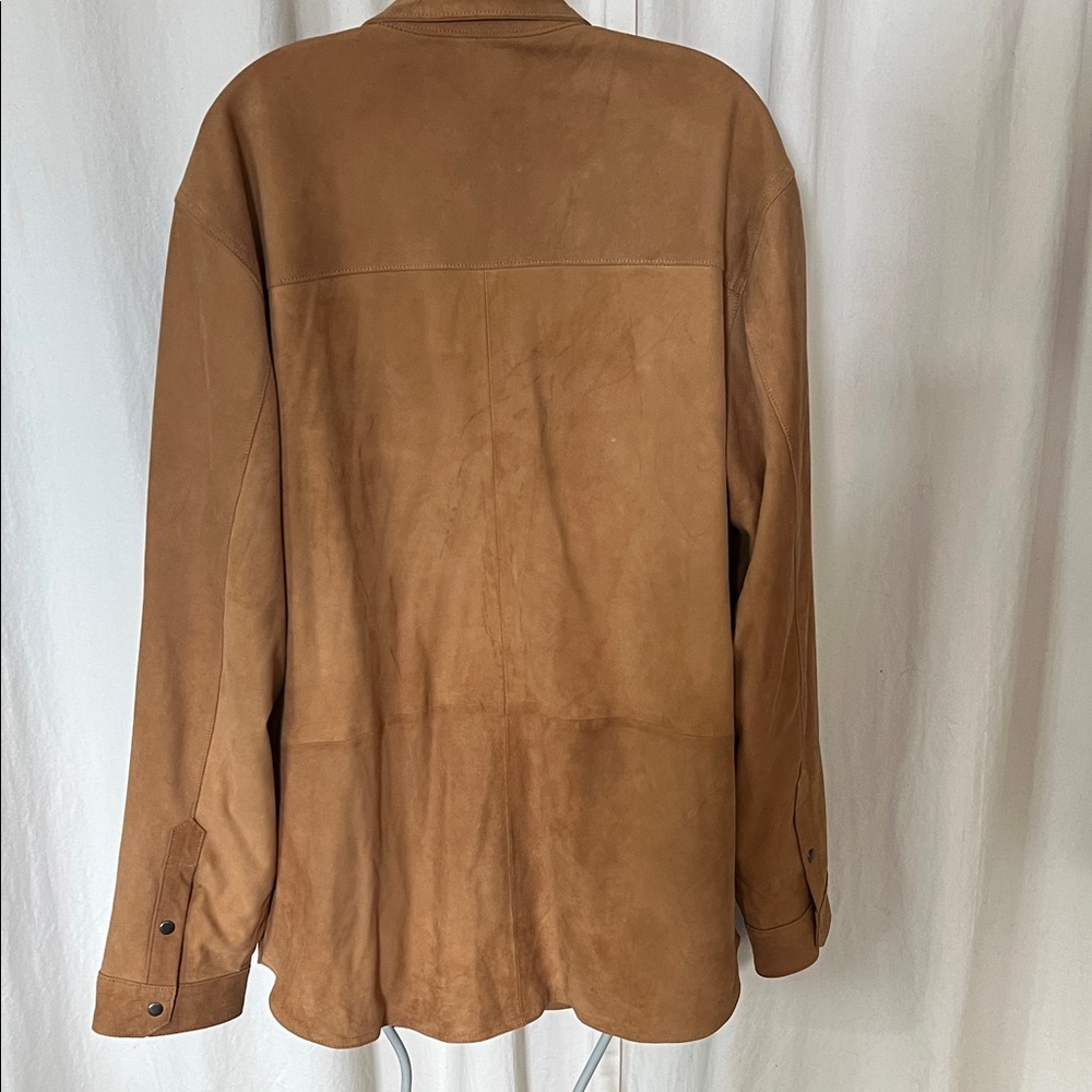 Shaan Mens Tan Suede Jacket Shirt snaps nwot XL lined - Picture 3 of 11